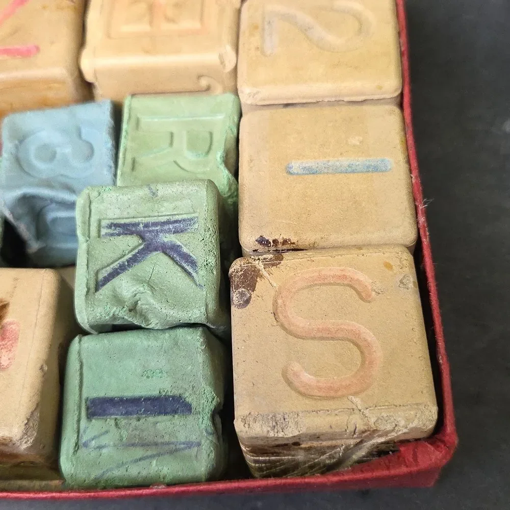 Lot of Vintage wood and rubber‎ letter blocks 27 Blocks